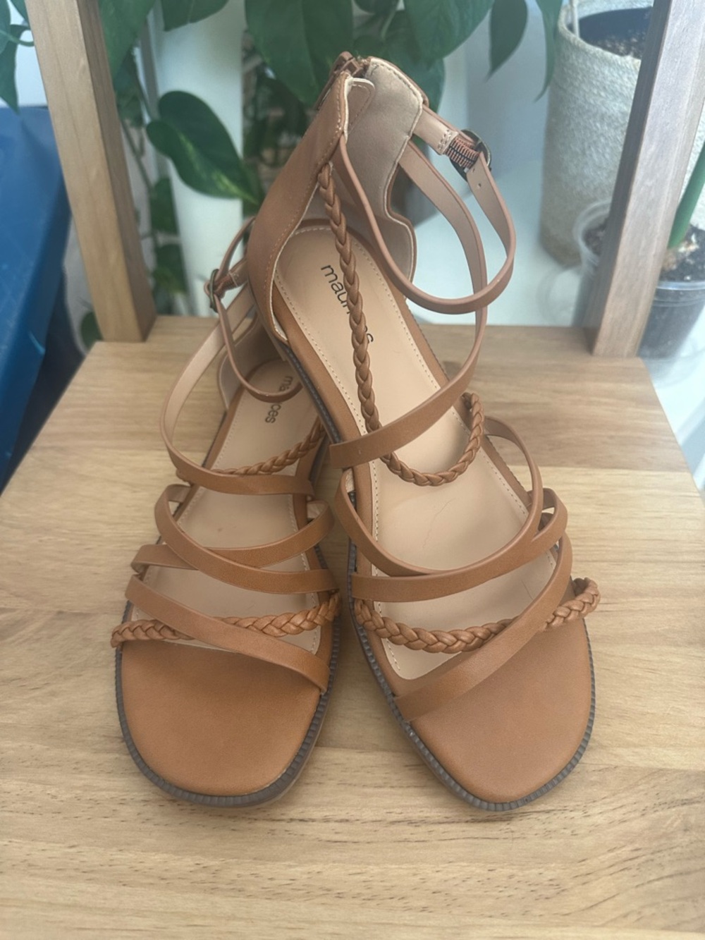 Maurices Tan Braided Strappy Gladiator Sandals